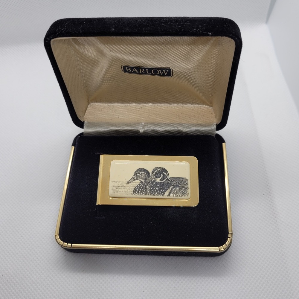 Vintage Barlow Duck Money Clip Gold Tone Wildlife Waterfowl Original Box